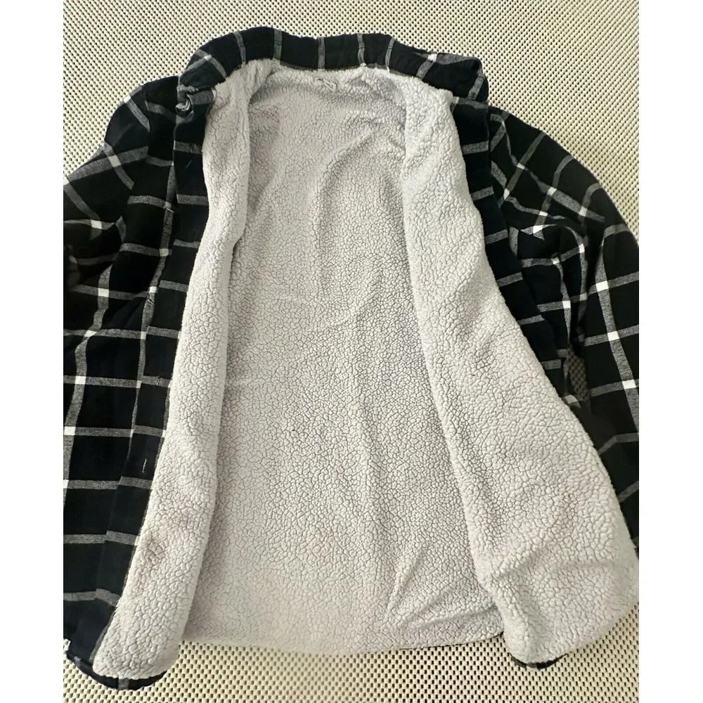 J Crew Plaid Sherpa Fleece Lined Shirt Shacket Women Size Large‎ L Button Down